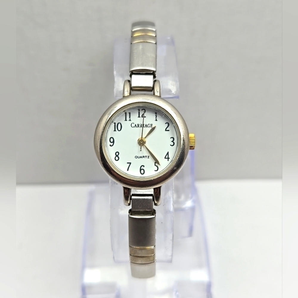 Womens Carriage By Timex Silver Tone Quartz Watch L9 Stretch Band New Battery